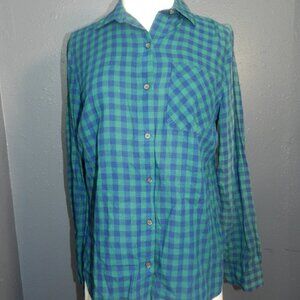Old Navy Womens Button Down Plaid Green And Blue Long Sleeve Shirt Size Medium